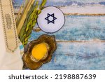 Small photo of Traditions Jewish holiday celebration of Sukkot amassed with the symbolic elements of etrog, lulav, hadas, and arava