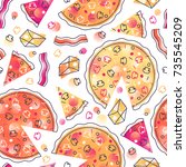 seamless pattern with pizza ... | Shutterstock .eps vector #735545209
