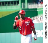 Small photo of WASHINGTON - JUNE 16: Roger Bernadina during the Washington Nationals - New York Yankees game, which the Yankees won after 14 innings of play, on June 16, 2012 in Washington, D.C.