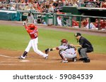 Small photo of WASHINGTON - AUGUST 14: Roger Bernadina of the Washington Nationals swings at a pitch in the Nationalsa?' home game against the Arizona Diamondbacks on August 14, 2010 in Washington.