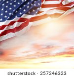 American Flag And Bright Sky