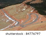Beautiful serpentine road winding up to the Pikes Peak Mountain, Colorado, USA
