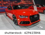 Small photo of Denver, Colorado - April 7, 2017: red 2017 Audi RS7 with V8 engine and eight-speed Tiptronic automatic transmission. Price: $110,700