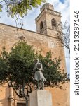Small photo of Llucmajor, january 21 2022: Bronze sculpture in a public square entitled S'Espigolera, dedicated to the poet of the Majorcan town of Llucmajor, Maria Antonia Salva
