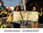 Small photo of Marilia, SP, Brazil, June 03, 2023. Indigenous peoples and members of social movements staged an act against PL 490, the Marco Temporal law, with an soiree and a march through downtown of Marilia city
