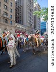 Small photo of Canada, July 11, 2012: View of local Indians on the streets of Calgary celebrating the Stampede event.