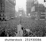Massive crowd gathers in Times Square to celebrate the surrender of Japan, August 15, 1945. World War 2.
