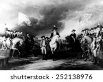 General George Washington (center), depicted in the Surrender of Cornwallis in Yorktown, 1781.