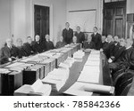 Small photo of House Rules Committee, convening in Jan. 1917 during the 65th United States Congress. House Speaker, Champ Clark sets in center right at the end of the table