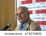 Small photo of MOSCOW - JUNE 22, 2017: Film director, actor and president of Moscow International Film Festival Nikita Sergeevich Mikhalkov at press-conference dedicated to 39th MIFF opening. Color photo.