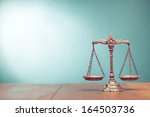 Law scales on table. Symbol of justice