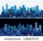  city skylines in two blue... | Shutterstock .eps vector #128865379
