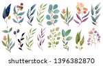 watercolor leaves and brunches... | Shutterstock . vector #1396382870
