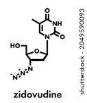 Zidovudine (azidothymidine, AZT) HIV drug molecule. Skeletal formula.
