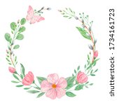 watercolor floral wreath. round ... | Shutterstock . vector #1734161723