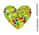 heart from fruits and berries.... | Shutterstock .eps vector #299025959