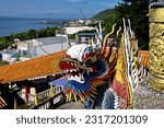 Small photo of Dali Rd., Toucheng Township, Yilan County - May 30th,2023: Paste Decoration of Temple at the roof at Caoling Qingyun Temple Dali Tiangong Temple