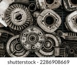 Heap of mechanical components of car and motor parts