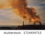 Power plant, smoke from the chimney. Air pollution environmental contamination, ecological disaster earth planet problems concept. Photo taken in Spain, Espana