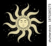 sun with human face on black... | Shutterstock .eps vector #1870285273