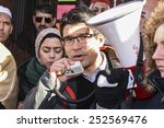 Small photo of NEW YORK CITY - FEBRUARY 13 2015: Members of the Muslim community staged a vigil to call for justice in the killing of three Muslim Chapel Hill students. NYCC member for Sunset Park Carlos Menchaca