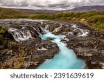 The blue Bruarfoss waterfall in Iceland