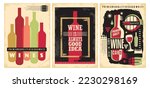 Wine Posters Set On Old Paper...