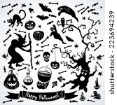 black and white halloween set.... | Shutterstock .eps vector #223694239