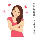 happy cute woman with curly... | Shutterstock .eps vector #1481341316