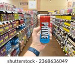 Small photo of Los Angeles, CA - September 9, 2023: Prime Energy Drink with high contents of caffeine. Promoted by Logan Paul and KSI.