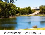 Scenic view of the wetlands and lake at Dalyellup near Bunbury Western Australia which is home to ducks, coots and many other water birds on a fine, hot summer morning.