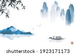 oriental landscape with bamboo  ... | Shutterstock .eps vector #1923171173