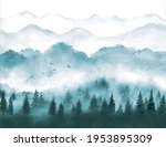 landscape with misty green... | Shutterstock .eps vector #1953895309