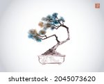 bonsai pine tree hand drawn... | Shutterstock .eps vector #2045073620