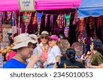 Small photo of LOEI-THAILAND-JUNE 24 : Detail of ghost mask for Phi Ta Khon Festival in the Dan Sai District, Loei, June 24, 2023, Loei Province, Thailand.