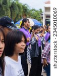 Small photo of LOEI-THAILAND-JUNE 24 : Detail of ghost mask for Phi Ta Khon Festival in the Dan Sai District, Loei, June 24, 2023, Loei Province, Thailand.