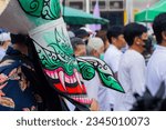 Small photo of LOEI-THAILAND-JUNE 24 : Detail of ghost mask for Phi Ta Khon Festival in the Dan Sai District, Loei, June 24, 2023, Loei Province, Thailand.