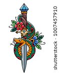 vector tattoo dagger with snake.... | Shutterstock .eps vector #1007457910