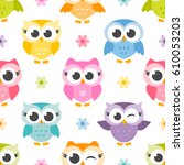 Pattern With Cute Colorful Owls ...