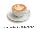 Coffee cup of rosetta latte art on white background isolated
