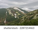 Velky Krivan,  mountain in Mala Fatra, Slovakia, view from path under Chleb  in spring cloudy day