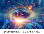 Small photo of Spacetime Scifi Digital Arts concept, Twist clock time distortion warp on space bended curved as hole represent Space and Times of Einstein Theory
