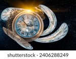 Small photo of Spacetime universe Scifi concept, Twist clock time distortion warp into space bended curved for Space and Times of Theory, image element from NASA