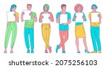 young men and women holding... | Shutterstock .eps vector #2075256103
