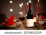 Red Wine Bottle On A Christmas...