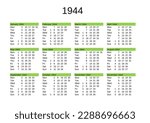 calendar of year 1944 in English language