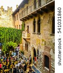 Small photo of VERONA, ITALY - CIRCA JULY 2016: High dynamic range (HDR) House of Juliet Capulet (Giulietta Capuleti) with balcony made famous by William Shakespeare love tragedy Romeo and Juliet