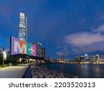 Small photo of Hong Kong, China - May 26, 2022 : Landmark skyscraper International Commerce Centre and M+ Museum in West Kowloon cultural district in Hong Kong city