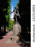 Small photo of Bronze Statue of Paul Revere at Freedom Trail in front of the Old North Church, North End, James Rego Square, Hanover Street, Boston, MA