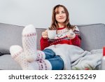 Relaxed Woman In Plaid And Warm ...